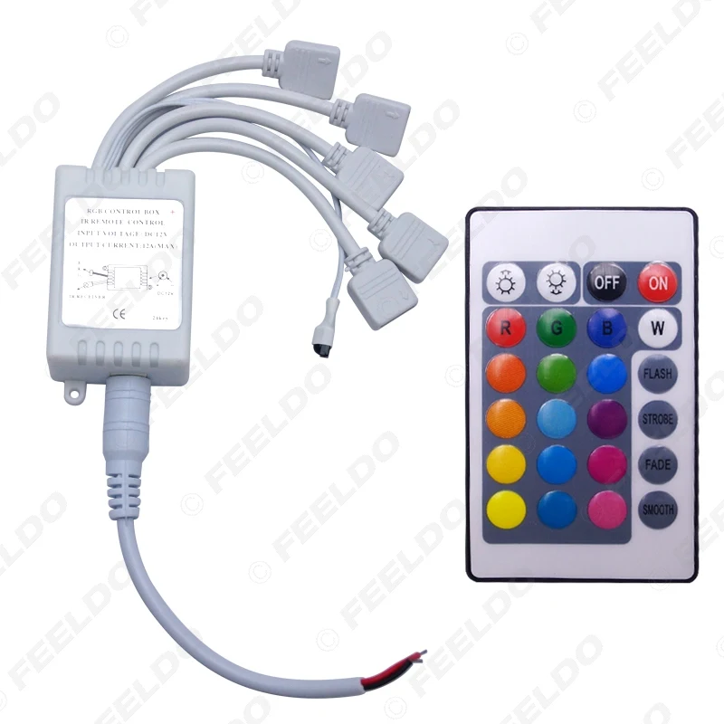 FEELDO 1 комплект DC12V-24V 12A 24Key RGB контроллер 4Pin 5 выходов ИК-пульт дистанционного