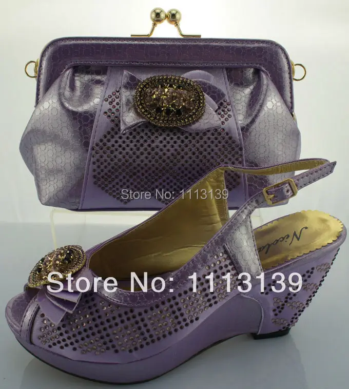 Open toe wedges lady heels Italian fashion womens shoes and bag set