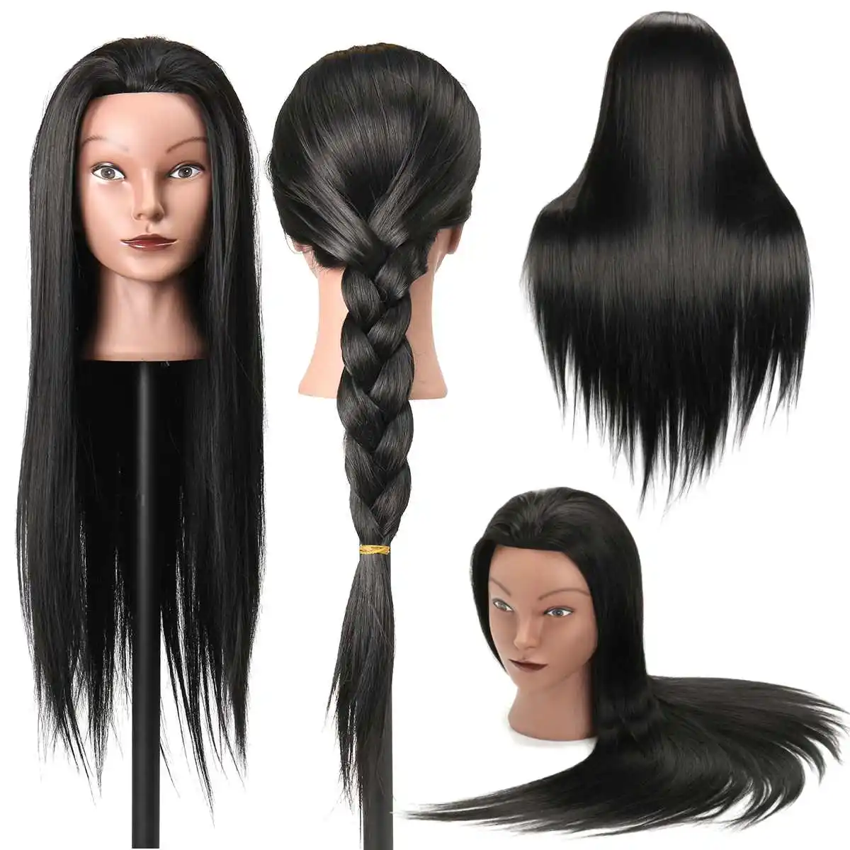 

27 Inches 30% Real Hair Training Mannequin Head Black Hair Hairdressing Dummy Doll Human Heads Model For Salon Practice New