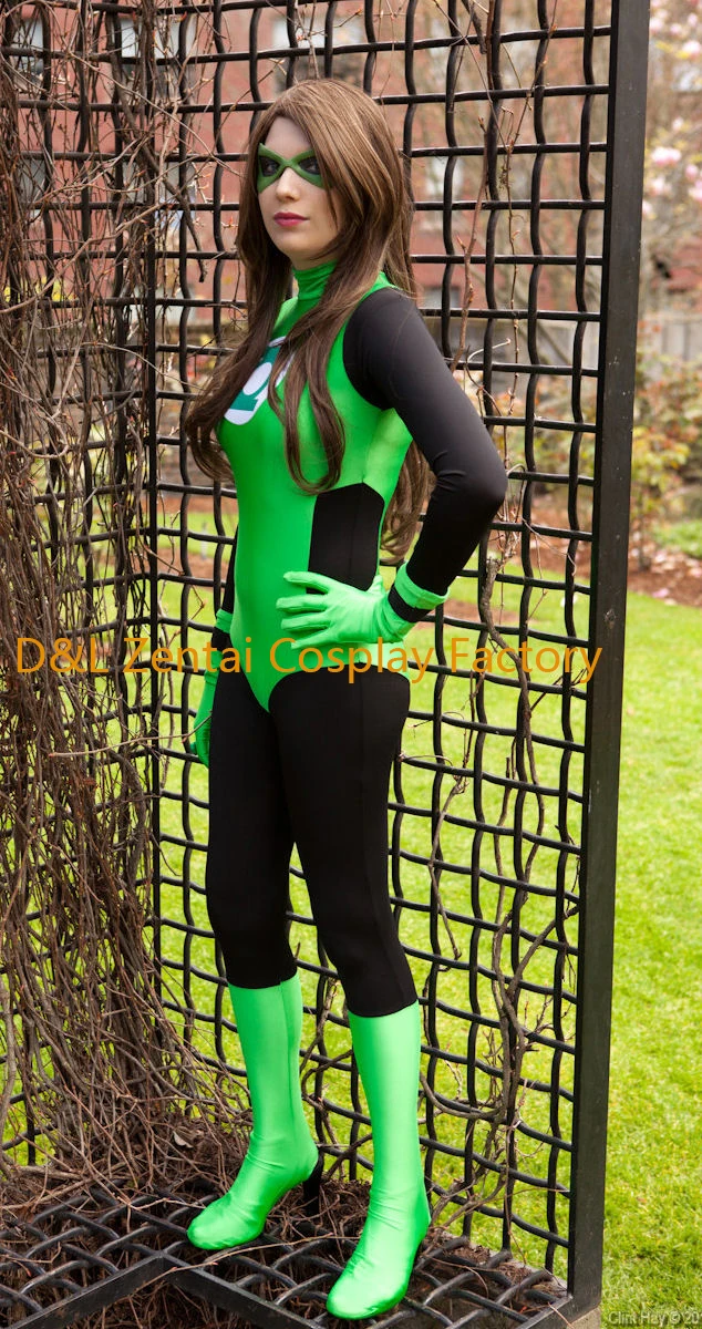 DHL,, удивительный супергерой Зеленый Фонарь, зентай Catsuit костюм для Женский костюм на Хеллоуин 2 стиля
