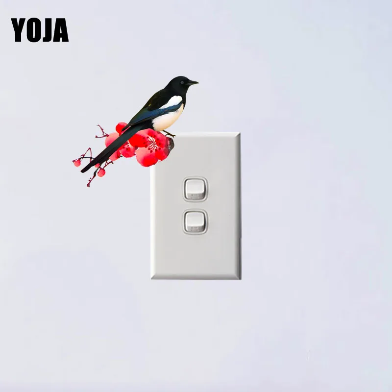 

YOJA Cute Bird With Red Plum Flower Switch Sticker Beautiful Design PVC Wall Decal 13SS0138