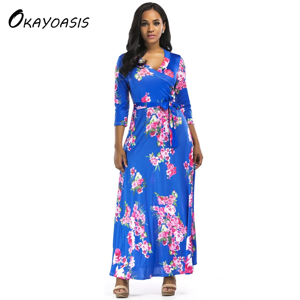 

OKAYOASIS Free Shipping 8 Styles Summer 2018 Print Floral Long Boho Bohemian Beach Dress Women Sexy Casual Loose Elegant Dresses
