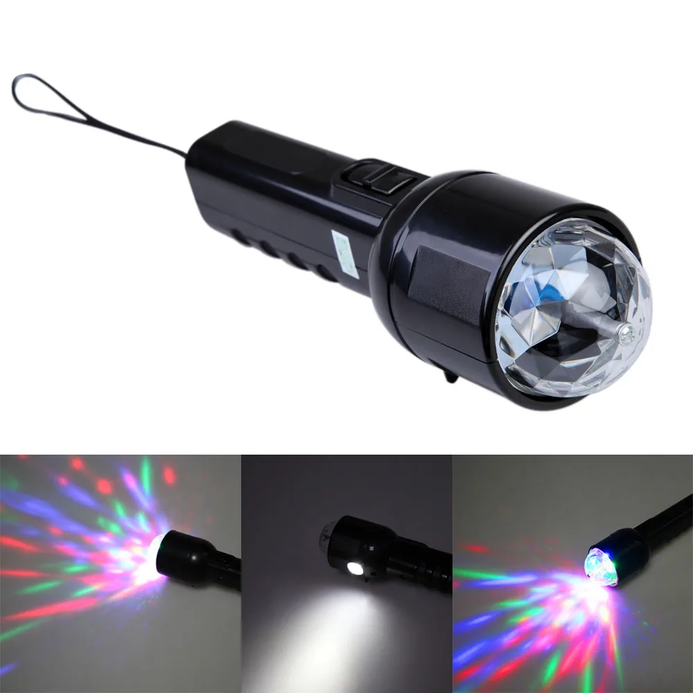 

2 in 1 Colorful 3W Crystal LED RGB Stage Light Flashlight Dual Use Handheld Powerful LED Flashlight Torch For Party Disco KTV