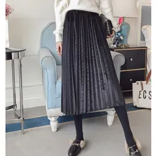 JUJULAND, женские юбки, новая мода, женская плиссированная Однотонная юбка до колена с высокой талией, универсальная шифоновая одежда