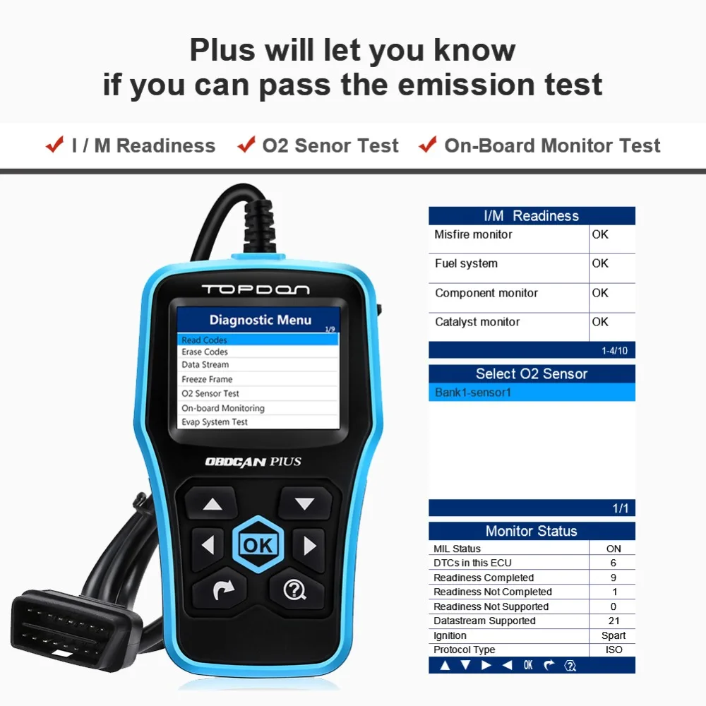 TOPDON OBDCAN PLUS 2,0 OBD2 сканер автомобильный диагностический инструмент автомобильный код читатель Pro Полные функции OBDII как CR6001 AL519