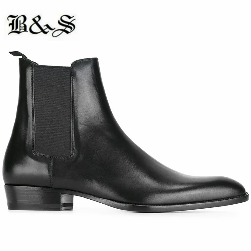 Черные и уличные мужские черные ботинки «Челси» из коровьей кожи на танкетке удобные модельные туфли ручной работы на каблуке 3 см с острым носком