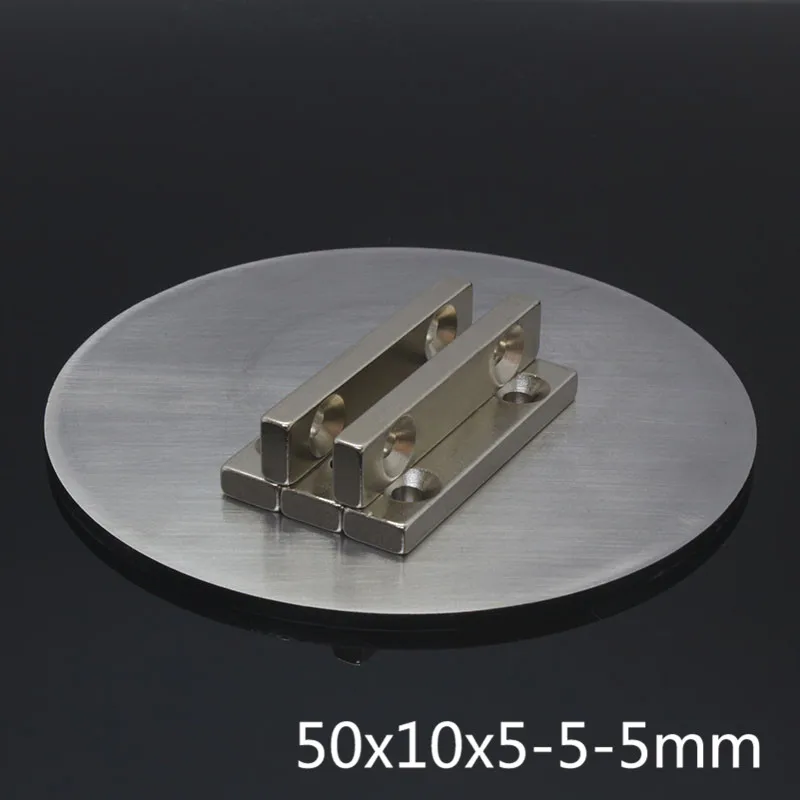 1 шт. N35 NdFeB супер сильный блок потайные Магниты 50x10x5 мм 2 отверстия 5 мм редкоземельный неодимовый магнит мощный магнитный