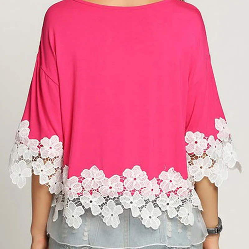 

Summer Women Tops Tees 2019 New Korean Women Chiffon Shirt Loose Casual T-shirt O Neck Lace Stitching Short T Shirt Blusa