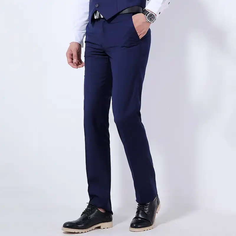 خريف لون نقي رسمي بدلة رجالي سروال عمل بناطيل كاجوال مقاس كبير 38 أزرق داكن أسود رمادي أحمر بنطلون رجالي Aliexpress