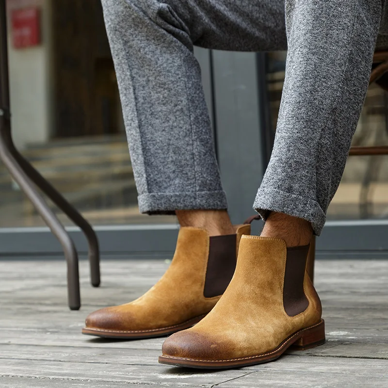 Винтажные мужские ботинки челси из натуральной кожи мужские ковбойские ботинки из натуральной кожи на плоской платформе Ботильоны без застежки