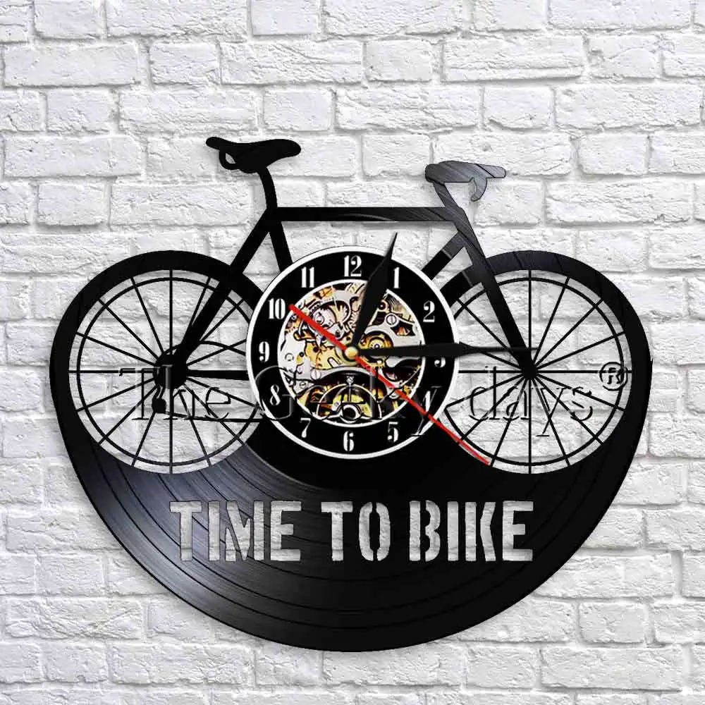 1Piece Time To Bike Wall Clock Retro Vinyl Clock Black Hanging Wall
