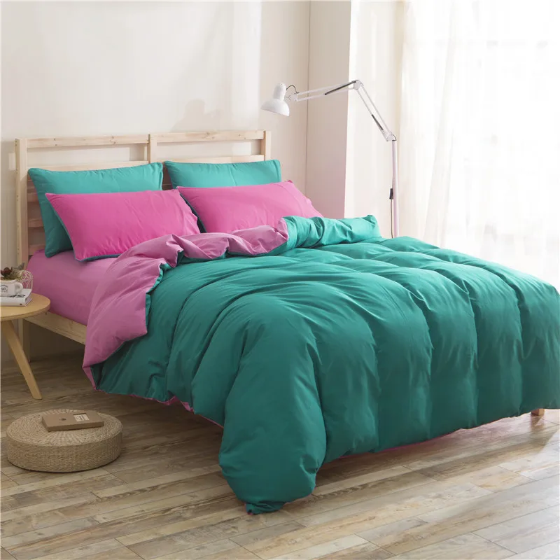 

Dark Green + Purple Solid Color Shuangpin Bedding Set Duvet Cover Sets Soft Bed Linen Flat Bed Sheet Set Pillowcase Bed Cover