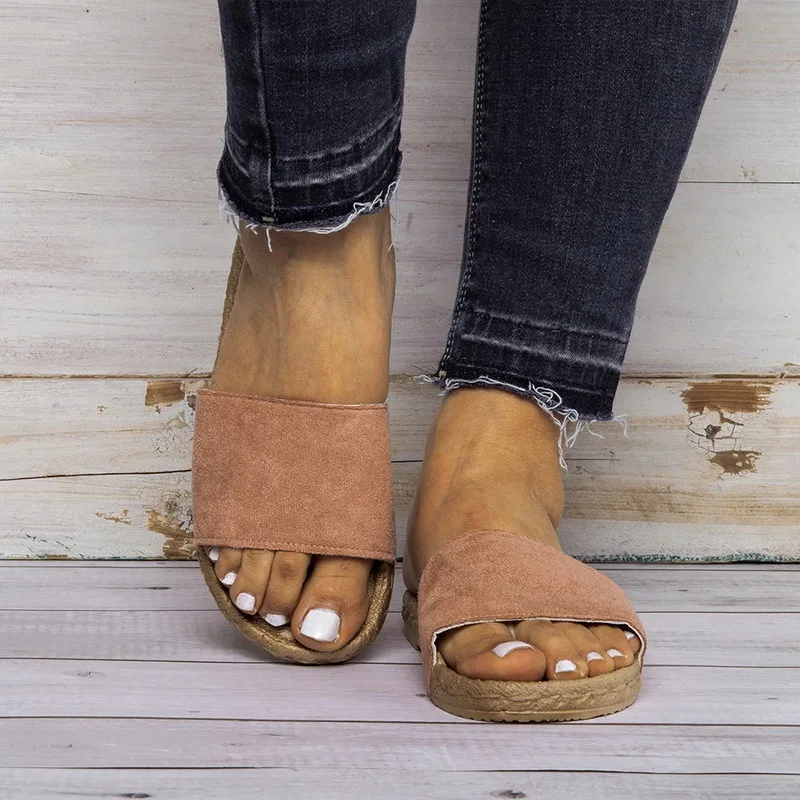 

Summer Slippers Women NEW Summer Sandals Slipper Indoor Outdoor Simulate Linen Flip-flops Soft Beach Shoes Female Flat Sandals