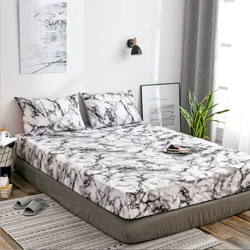 

New Printing Bed Mattress Cover Waterproof Marble print Bedspreads king Pad Fitted Sheet Bed Linens cover bed