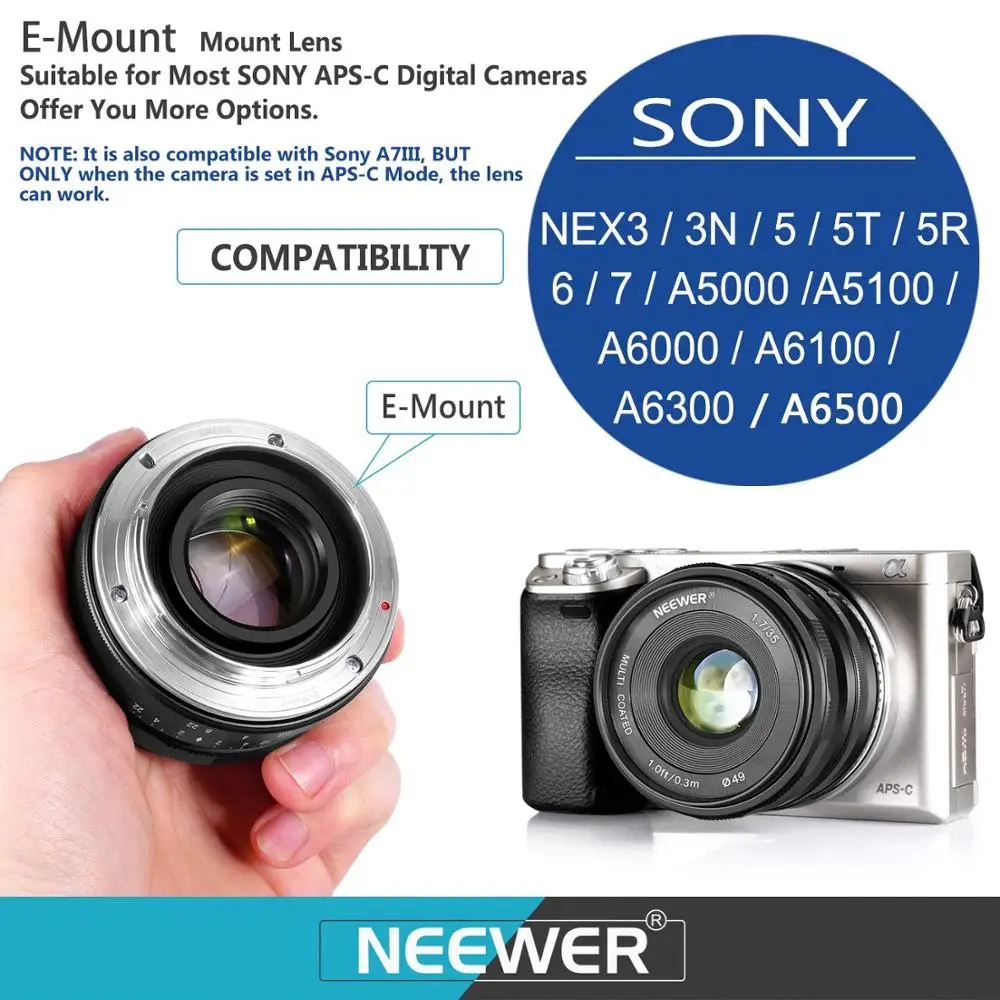 Neewer 35 мм F/1 7 ручная основная фиксированная линза с большой диафрагмой для