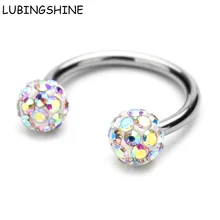 Lubingshine cirúrgico anéis de nariz de aço inoxidável bola de cristal dupla circular haltere piercing lábio anéis ferradura cbr anel