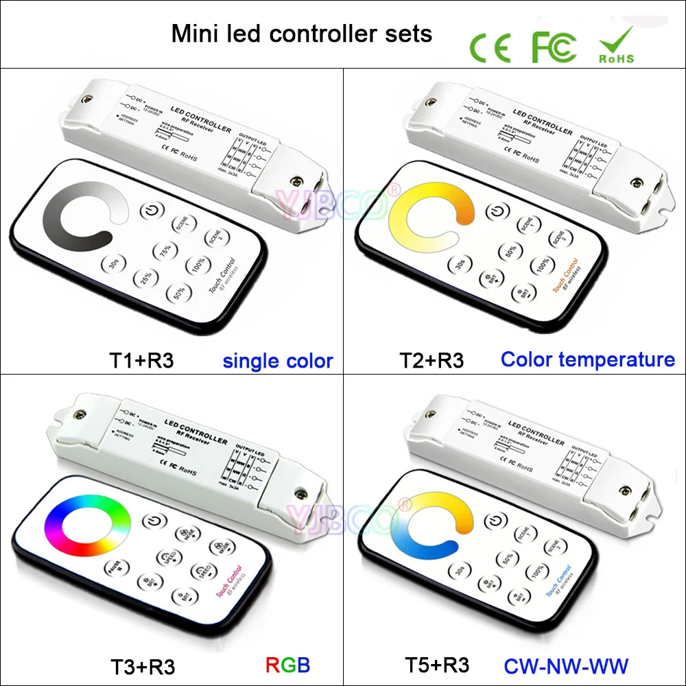 Bincolor мини RF беспроводной светодиодный дистанционного управления led затемнения/CCT/RGB/CW NW WW светодиодный led диммер приемник контроллер для