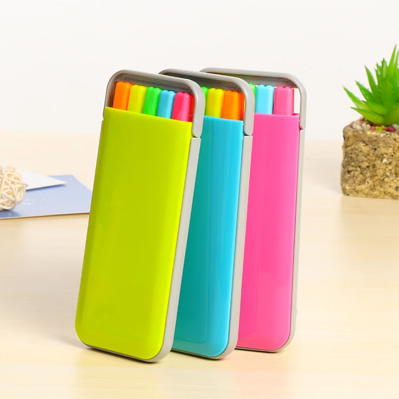 

5pcs/box candy color yellow orange blue red green Highlighters pen set Marker Pen for school & office supplies student's gift