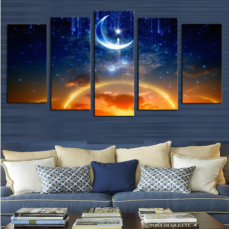 Unframed-5-panels-Abstract-Moon-Planet-landscape-Art-HD-Picture-Print-On-Canvas-Painting-Wall-Picture