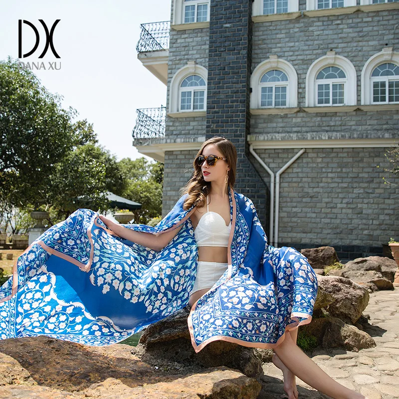 Baratos Señoras bufanda de seda de la nueva marca de lujo flor mujer bufandas de verano playa manta bandana, hiyab musulmán pañuelo Pashmina