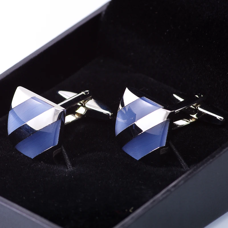 Classic Square Cuff Link Men Accessories Rhodium Plated Blue Lapis Stone Button Shirt Cufflink for Gift  Jewelry