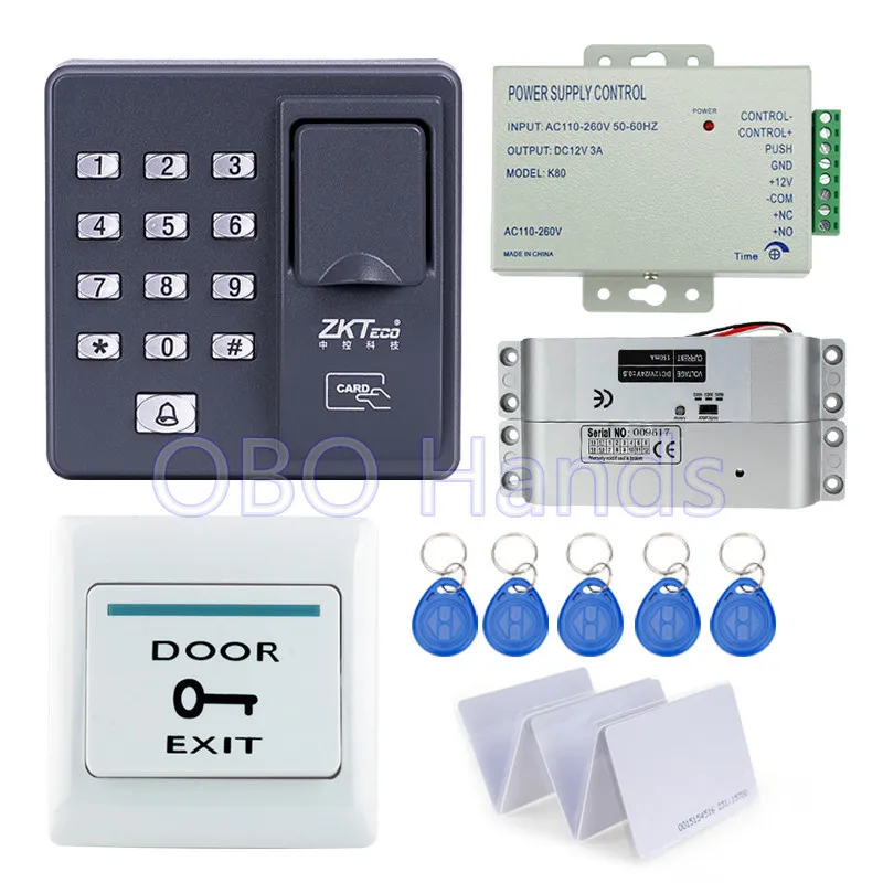 ФОТО  RFID reader finger scanner biometric fingerprint access control X6+electronic drop bolt lock+power supply+exit button+key cards