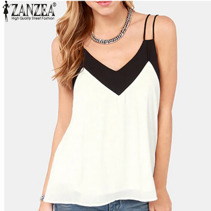 

Zanzea 2016 Summer Style Sexy Women Blusas Sleeveless Halter Blouses Casual Vest Loose Chiffon Blouse V Neck Tank Tops Plus Size
