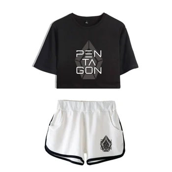 

Pentagon 2D New Clothes print Summer K-pops casual Women Two Piece Set Shorts and T-shirts Clothes 2019 Hot Sale K-pops sets