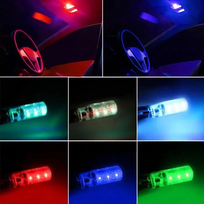 2 шт. RGB T10 W5W светодиодный 194 168 автомобильная лампа 5050 SMD araba Dome okuma lambasi otomobiller kama lamba