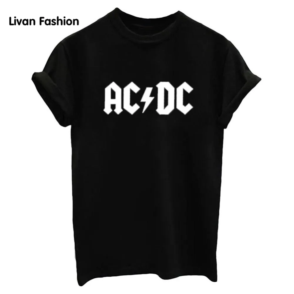Fashion Women AC DC Letters Print T-Shirts Tops T-shirts In Cotton T Shirt Black White---HLE-TT305 | Женская одежда
