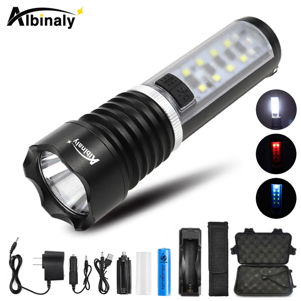 

Led flashlight CREE 2300 lumens torch 8 LED lights on the side 3 light colors 3 lighting modes Camping Fluorescent