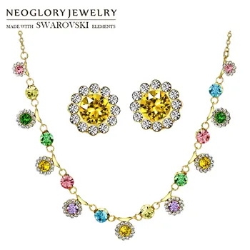 

Neoglory Rhinestone Jewelry Set Geometric Flower Colorful Romantic Necklace & Earrings Embellished With Crystals From Swarovski