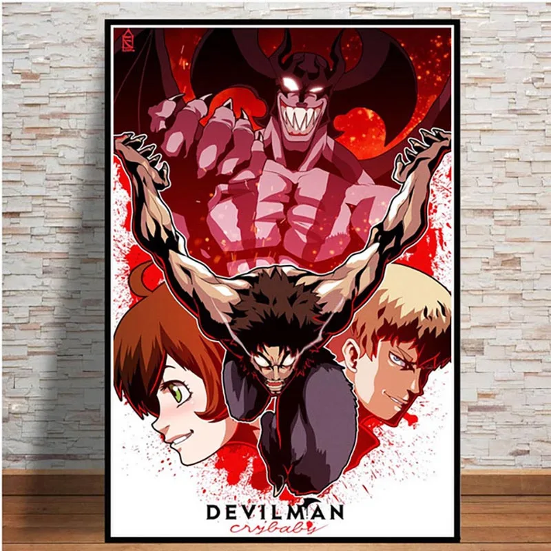 Картина на холсте для украшения дома, настенная живопись devilman crybaby, японское аниме, скандинавские картины, модульный плакат, прикроватный фон