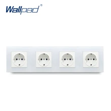 Четверка ЕС розетка Wallpad с украшением в виде кристаллов закаленное белый Стекло Панель 16A ЕС 110 V-240 V 4 кадра Европейская Сетевая розетка 344*86 мм Размеры