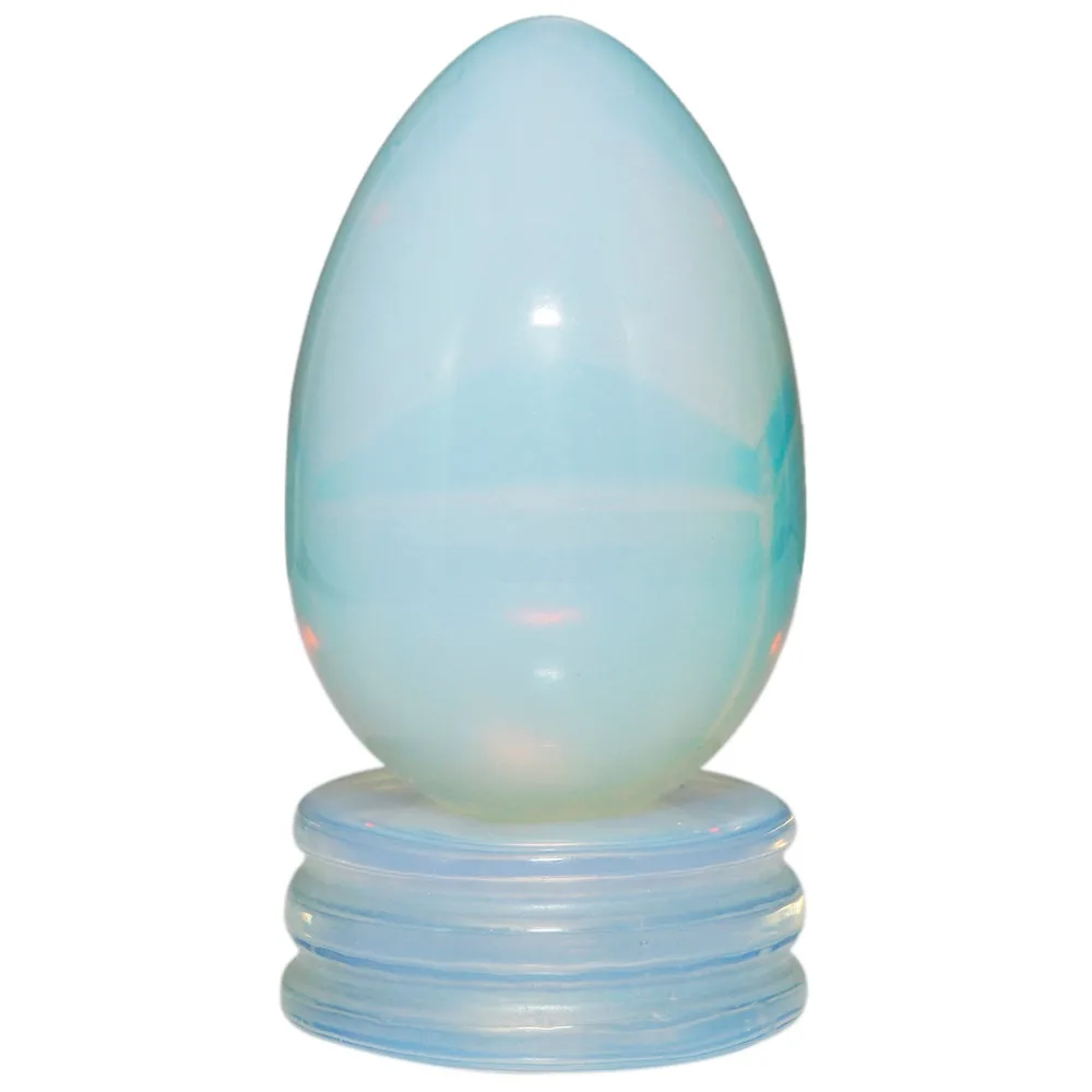 

TUMBEELLUWA 1.7" Opal Opalite Stone Egg Sphere with Stone Stand Healing Meditation Chakra Balancing Home Decoration