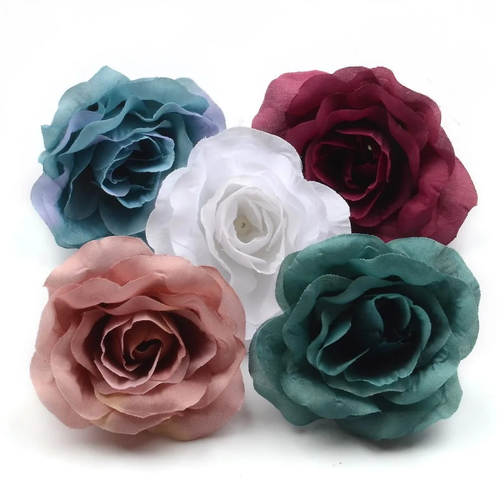 8cm Deep purple Rose Artificial Silk Bridal Flower Heads for Clips Wedding Decor