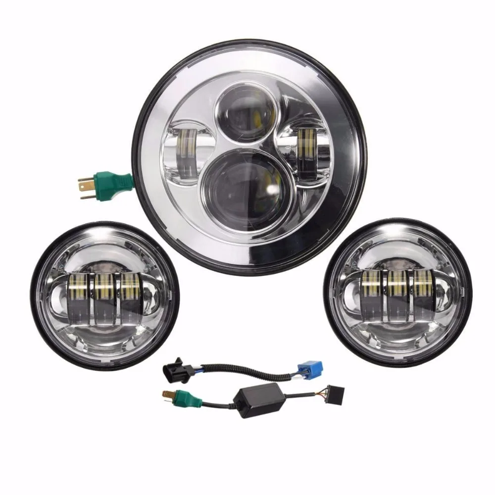 

1set New 4.5" Motorcycle LED Fog Lights 4-1/2 for Harley + 7inch 40W hi lo beam led headlight For Harley Davidson