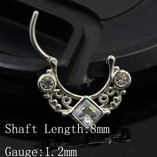 Lacey Opal Drapery Royalty Septum Rook Clicker Ring Nose Ring Tragus Cartilage Earring Titanium Shaft 16G Hanger Piercing