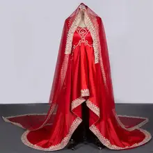 Long Sleeve Muslim Evening Dress Hot Red Satin Hijab High Low Formal Party Dress 2017 Arabic Islamic Kaftan Gown Real Pictures