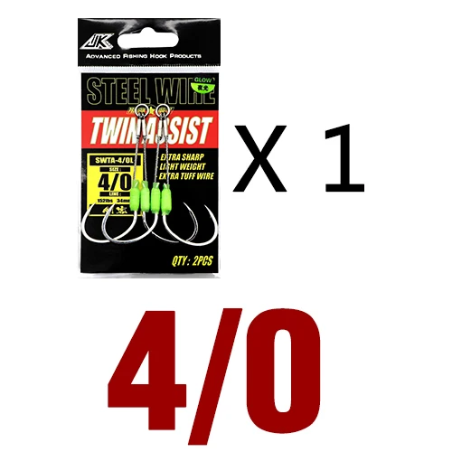 JK 5packs Sea Fishing Hook Steel Wire 7x7 Slow Jigging Size 1/0 2/0 3/0 4/0 5/0 Luminous Double Assist Hook Slow Pitch Tackle 1pack - 4 l 0