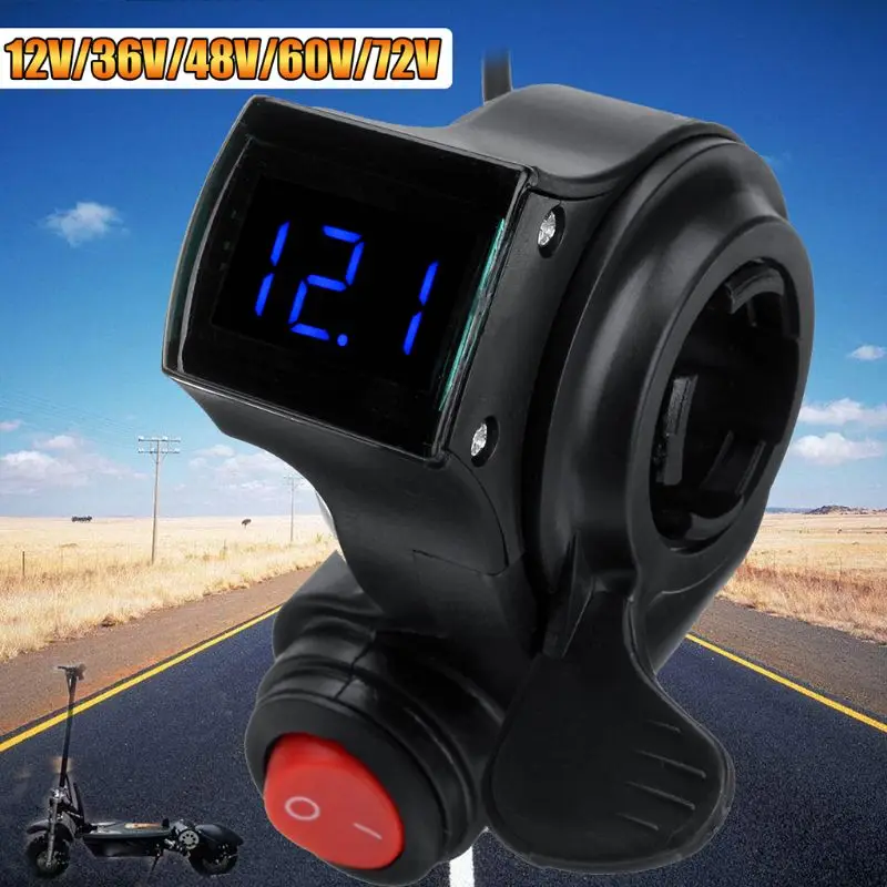 

1 Set Electric Vehicle Voltage Display Switch Handle Finger Thumb Throttle Scooter with Power LED Display Handlebar Grips for E-