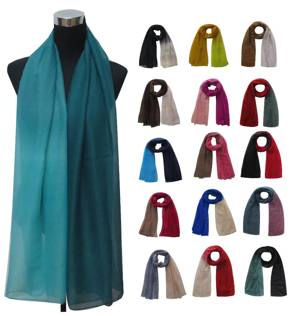 

Ombre Bi Color Print Scarf Shawl Muslim Hijab Head Wrap Women's Gift Accessories, Free Shipping