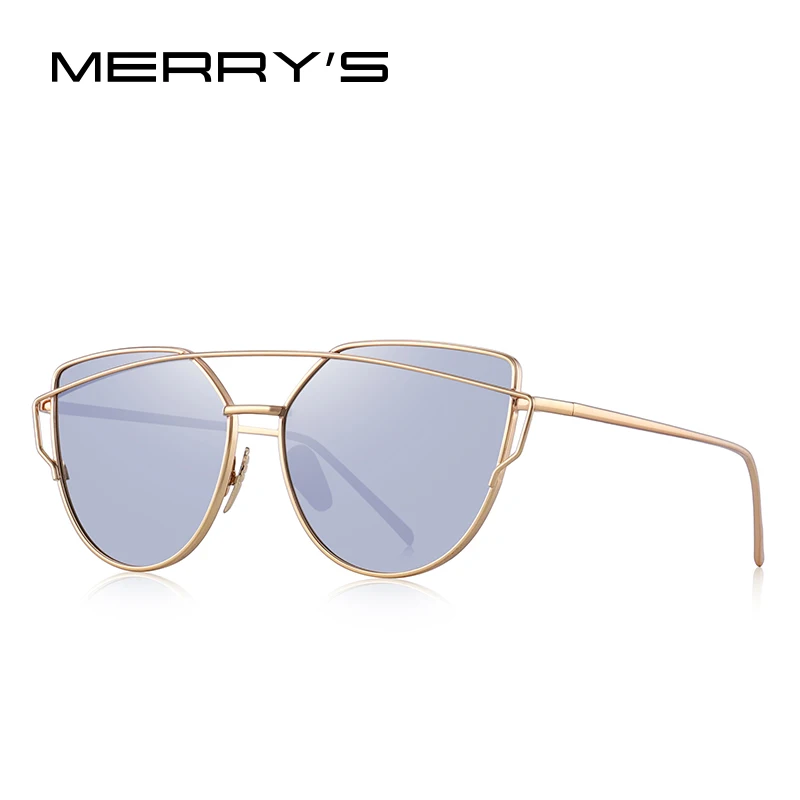 MERRYS Дизайн Женские Классические двухлучевые Модные солнцезащитные очки кошачий глаз UV400 защита S7882N - Цвет линз: C06 Gold Silver