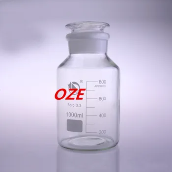 

1PCS Graduated Round Glass Reagent Bottle With Ground-in glass Stopper Wide Mouth 1000ml