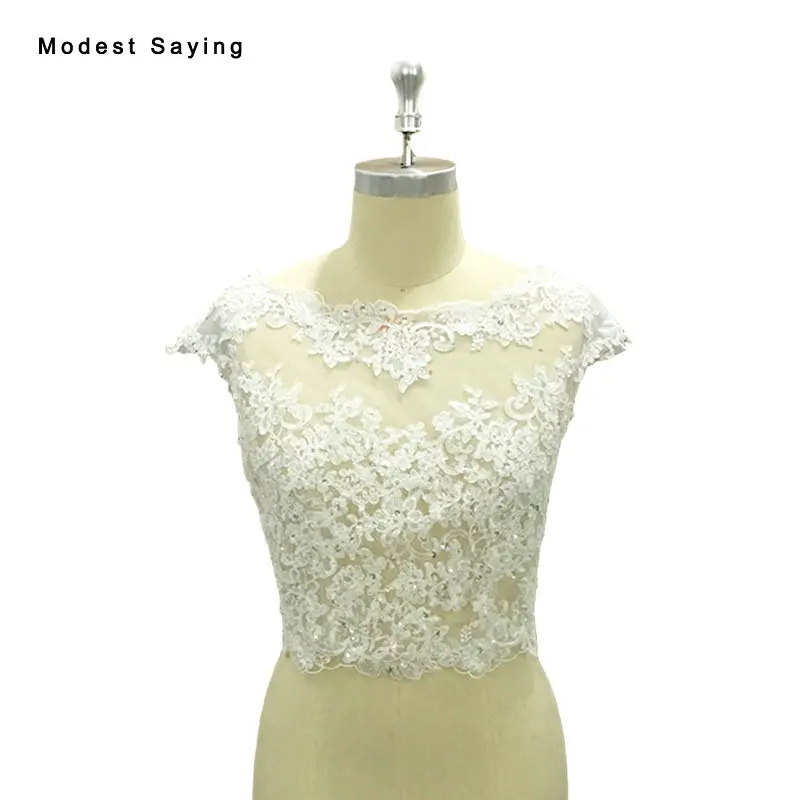 Real Elegant Ivory Lace Beaded Bridal Boleros 2017 White Cap Sleeve