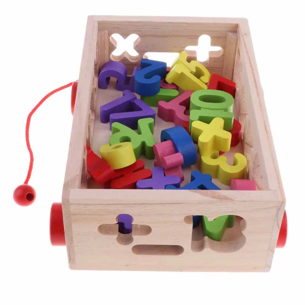 Деревянная форма сортировщик автомобиль малыш тяните вдоль игрушки дети ребенок буквы и цифры блок головоломки Математика Обучение-число
