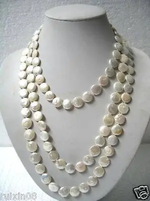 

Hot sale Beautiful 11-13mm White Coin Pearl 100" Long Necklace