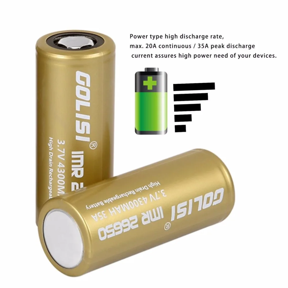 GOLISI S43 26650 Перезаряжаемые Батарея литий-ионный аккумулятор 4300mAh 3,7 V 35A большого потока энергии низкое внутреннее сопротивление для Светодиодный фонарики Налобные