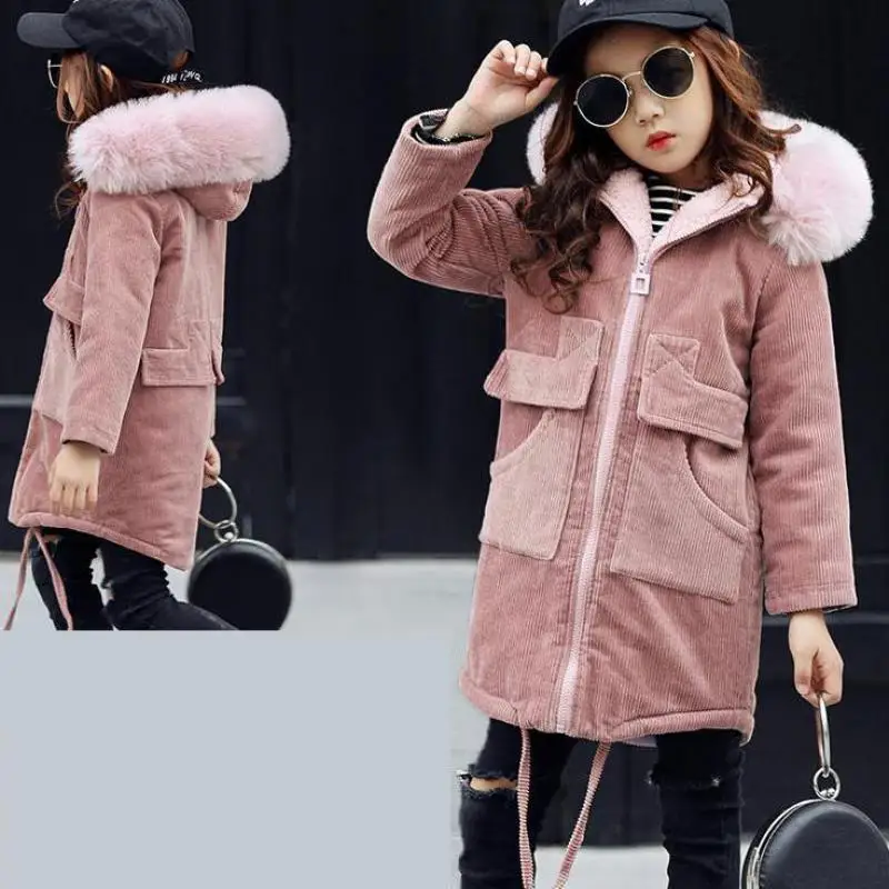 2018 New Fashion Children Winter Jacket Toddler Girls Winter Coat Kids Warm Thick Fur Collar Hooded long down Coats For Teenage
