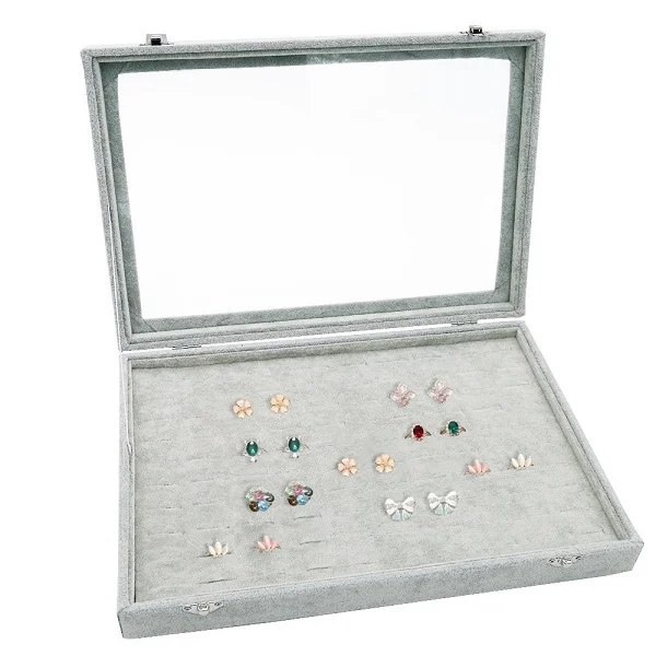 100-Slot-Ring-Gray SZanbana серое стекло крышкой многофункциональное кольцо смешивания Цепочки и ожерелья шкатулка для украшений кольцо Организатор Серьги витрина для хранения с замочком Коробки - Цвет: 100-Slot-Ring-Gray
